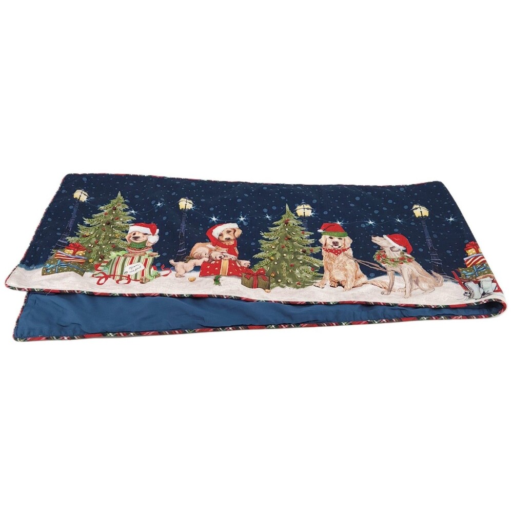 Rachel Roy Christmas Table Runner 70x16 Golden Retriever Dog Holiday Navy